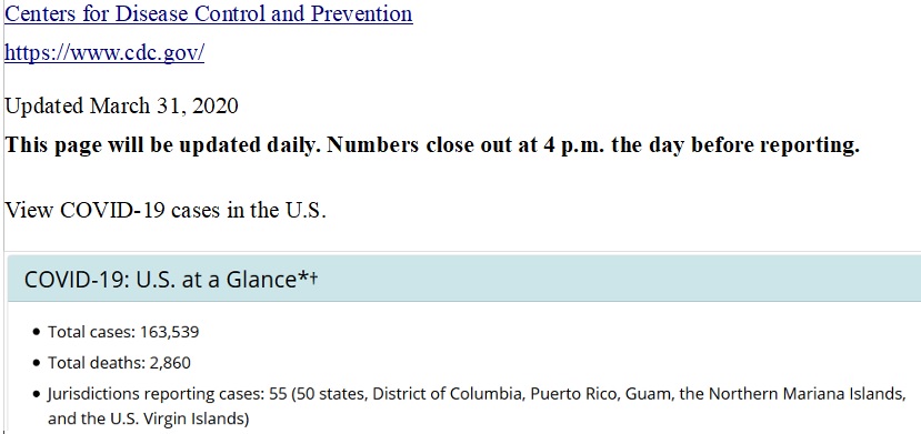 Us CDC coronavirus updated March 31, 2020