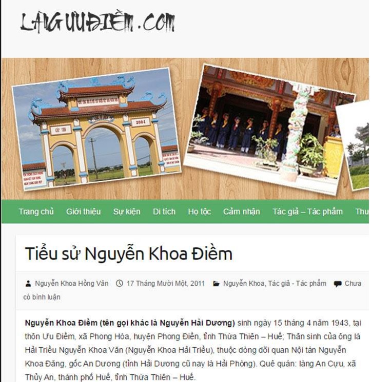 Làng Ưu Điền, Tiểu sử Nguyễn Khoa Điềm, chú của Nguyễn Khoa Diệu Quyên, Gia phả Nguyễn Khoa Diệu Khuyên (vợ lớn của Trúc Hồ SBTN)