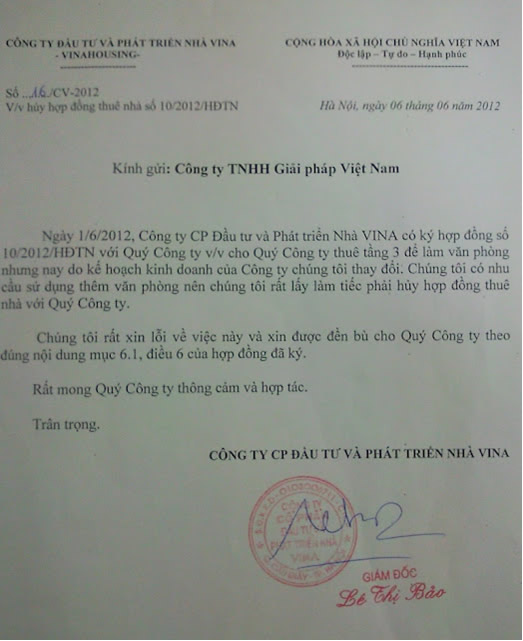 hủy bỏ hợp đồng thuê nhà