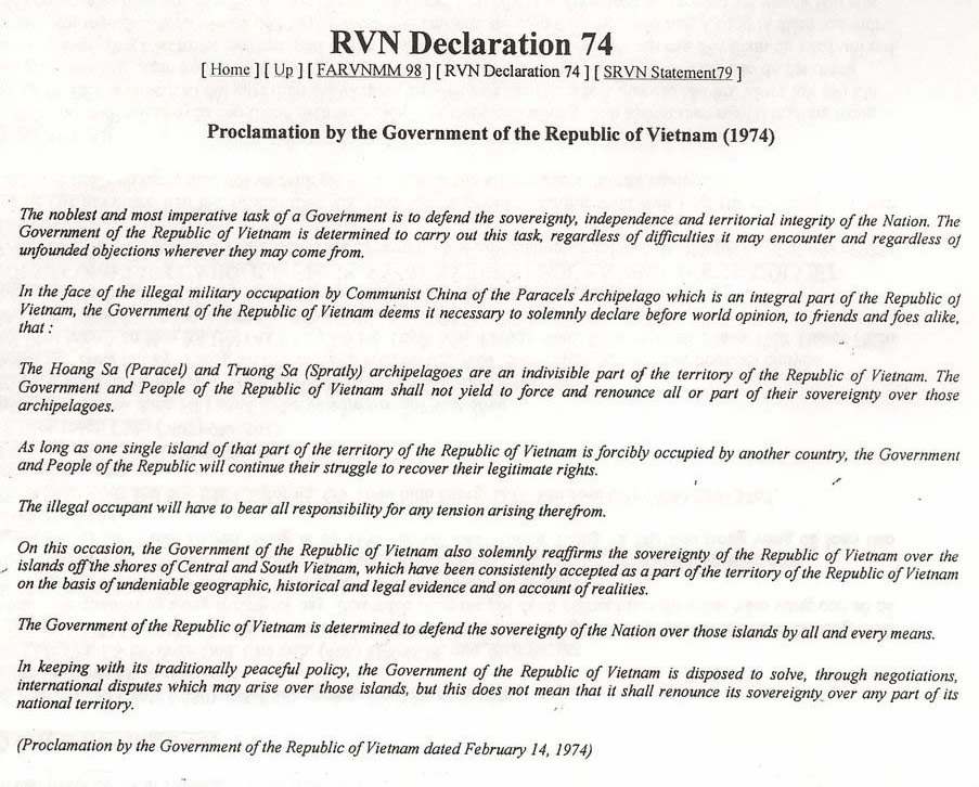 Republic of Vietnam Declaration, 1974