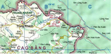 map of thac ban gioc, bản đồ thác bản giốc