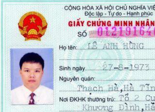 chứng minh nhân dân của lê anh hùng