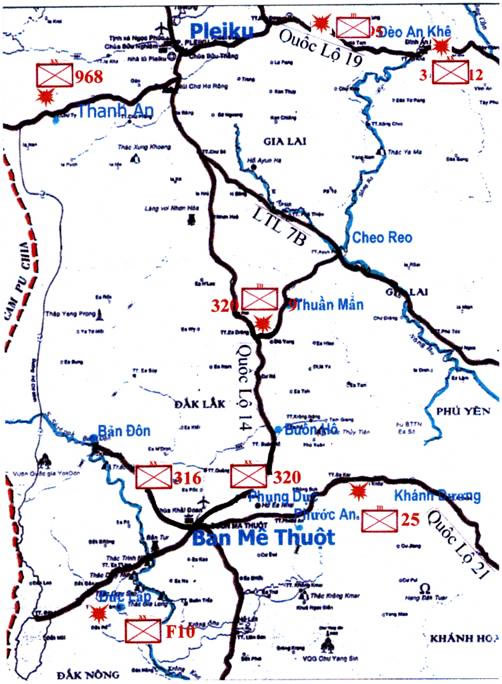 quan su viet nam, map of ban me thuot battle