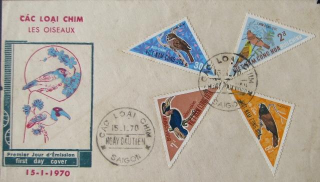 the kinds of birds, tem việt nam, tem thu viet nam, tem thư việt nam, các loại chim, les oiseaux, first day cover, les timbres viet nam du sud