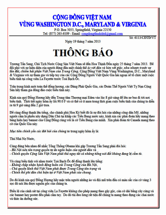 biểu tình ngày 25-07-2013 chống trung cộng và  trương tấn sang