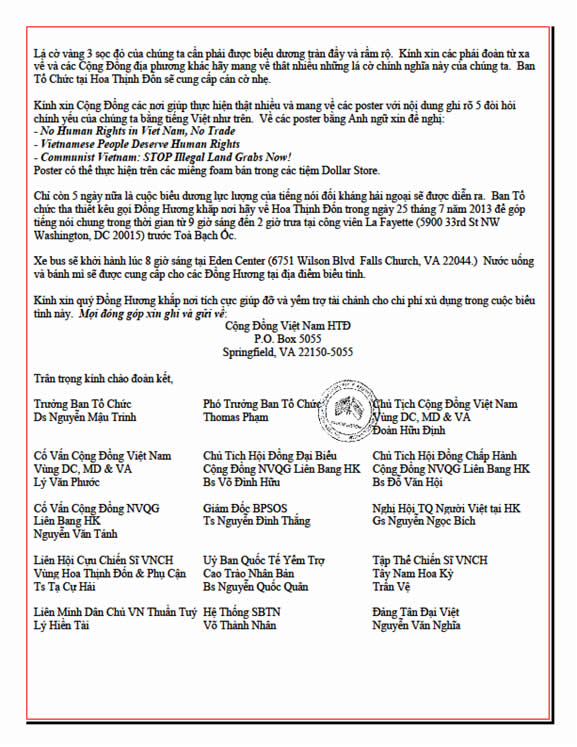 biểu tình ngày 25-07-213 ở washington chống trung cộng và trương tấn sang