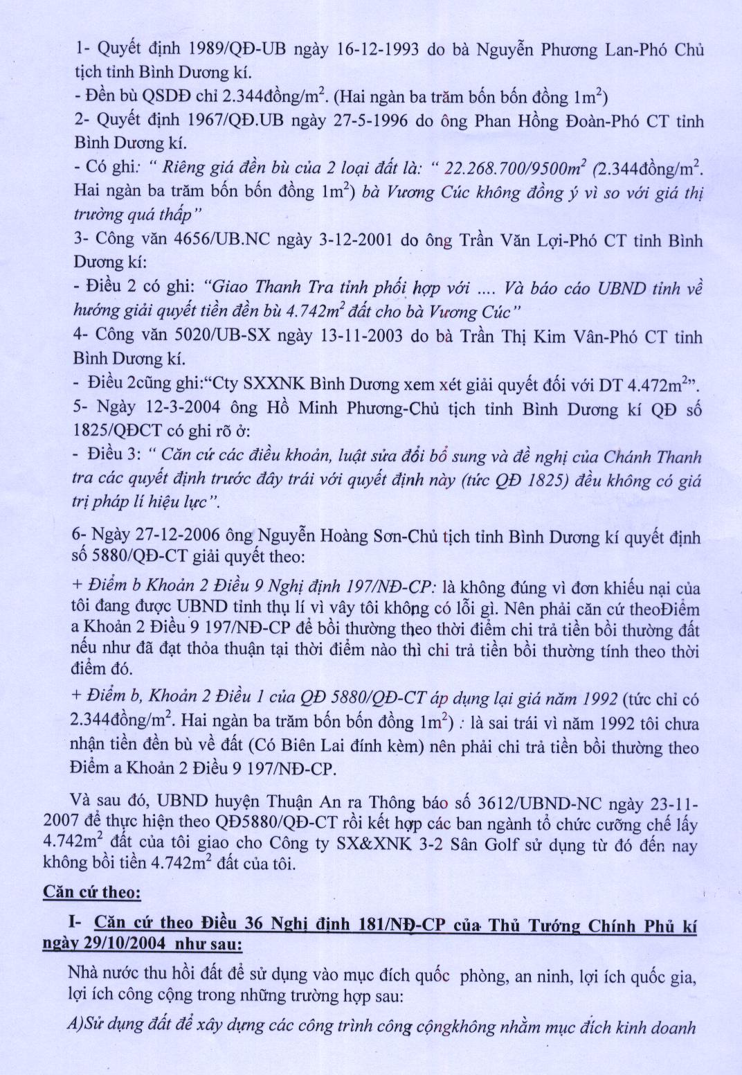 dân oan vương cúc khiếu nại nguyễn hoàng sơn thu hồi đất trái phép