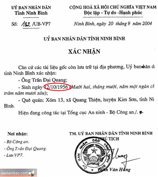 lý lịch trần đại quang