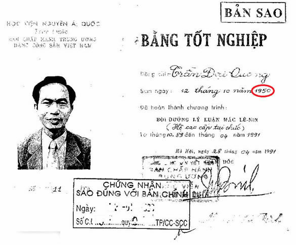 bằng tốt nghiệp trần đại quang