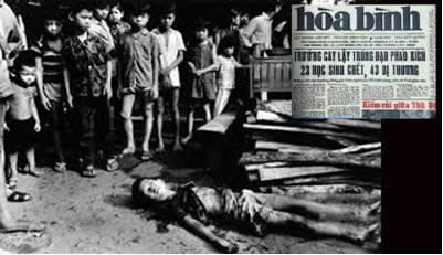 hue massacre, la guerre du viet nam, viet nam war, việt cộng pháo kích trường tiểu học cai lậy