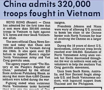 china admits 320000 troops fought in viet nam